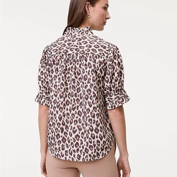 NWT Ann Taylor Animal Print Ruffle Collar Shirt - Picture 3 of 3